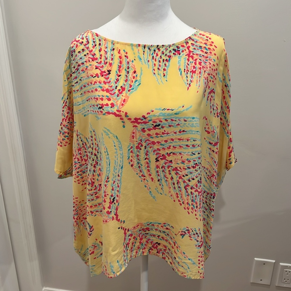 Lily Pulitzer Silk Trace Top | Large | Yellow Print